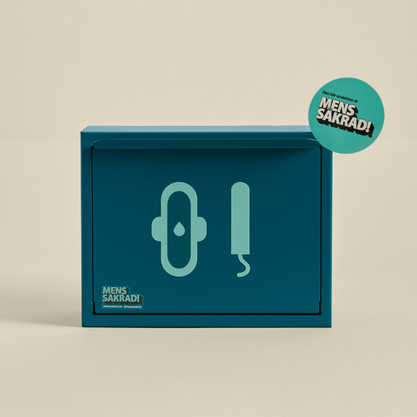 Menssäkradboxen Havsblå. Box för förvaring av mensskydd. Med ekologiska bindor och tamponger.
