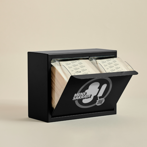 Menssäkradboxen Lakrits. Box för förvaring av bindor. Med ekologiska bindor.